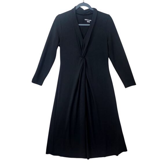 Soft Surroundings Lagia Maxi Dress Black Medium front Twist Ruching Ponte Knit - Picture 3 of 10